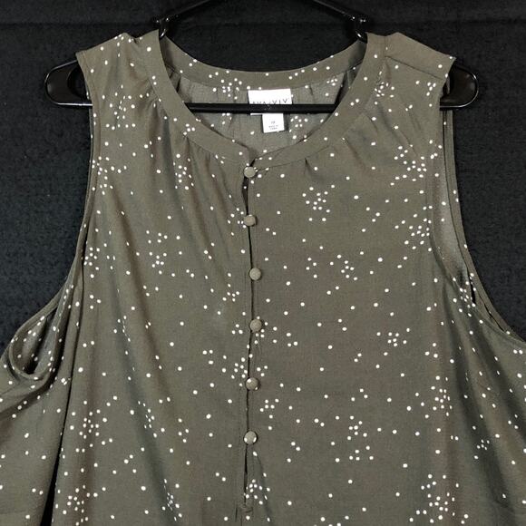 Ava & Viv Womens Blouse Green White Polka Dot Sleeveless Henley Stretch 1X - Picture 2 of 12